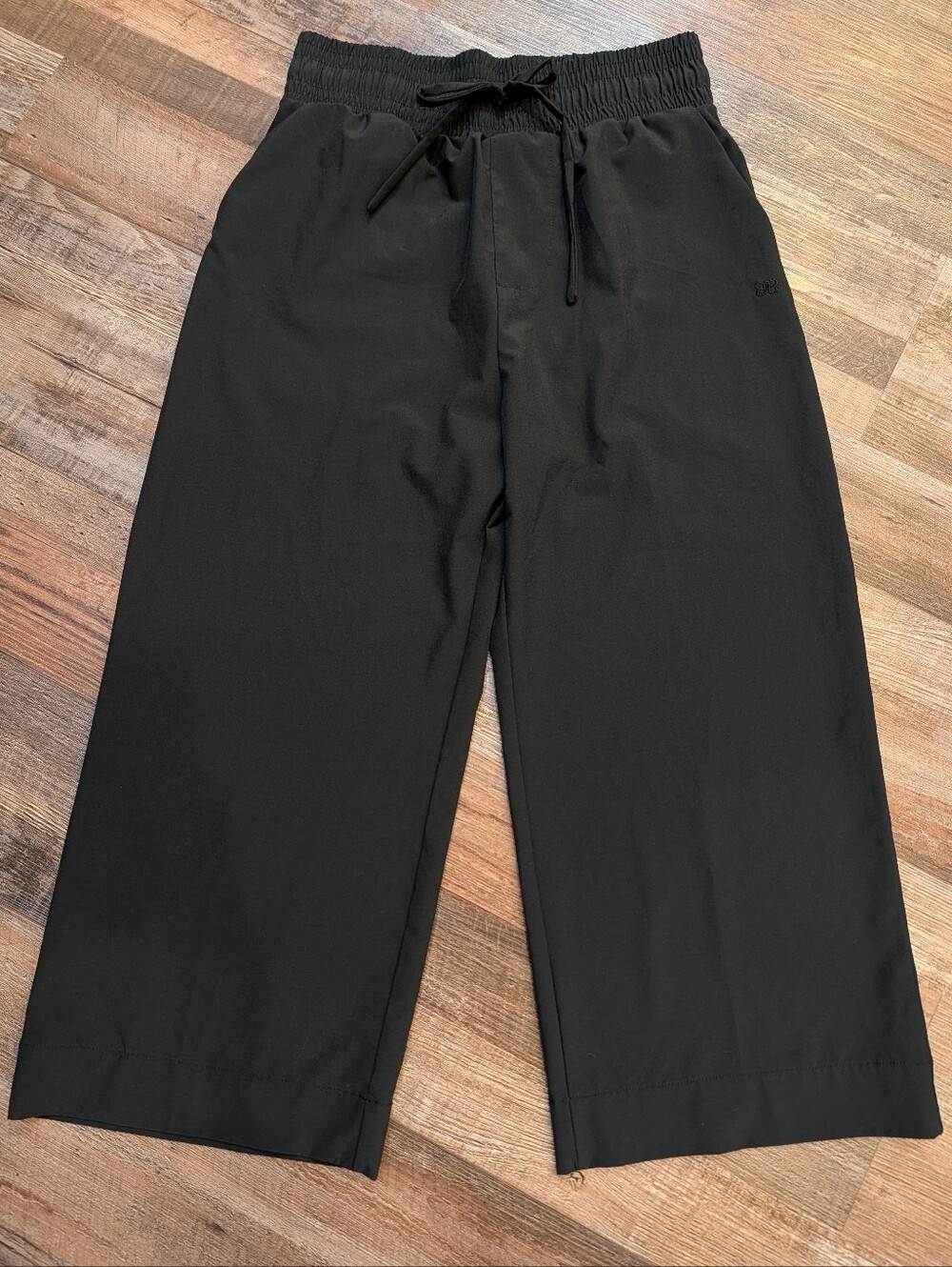 Albion Audrey Wide Leg Pants Slight Crop Pull On Black Sz S Petite